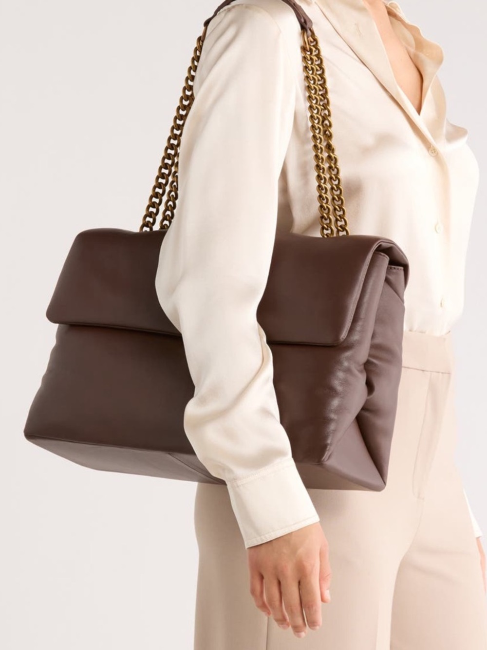 Kurt Geiger XXL London Tan Leather Chain-Handle Shoulder Bag - Picture 4 of 12